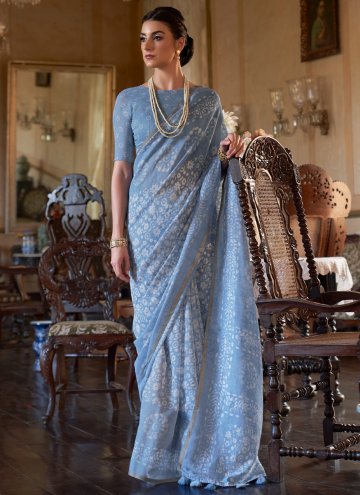 Aqua Blue Classic Designer Saree in Cotton  with P