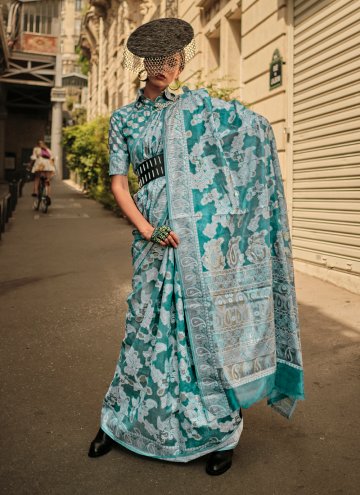 Aqua Blue Classic Designer Saree in Handloom Cotton with Chikankari Work