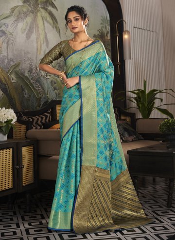Aqua Blue Classic Designer Saree in Handloom Silk 