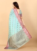 Aqua Blue Classic Designer Saree in Silk with Woven - 3
