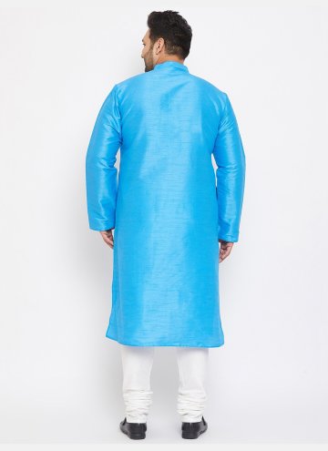 Aqua Blue color Art Dupion Silk Kurta Pyjama with Plain Work