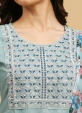 Aqua Blue color Embroidered Cotton  Salwar Suit - 1