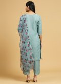 Aqua Blue color Embroidered Cotton  Salwar Suit - 2