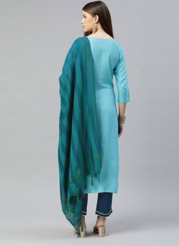Aqua Blue color Embroidered Rayon Trendy Salwar Kameez