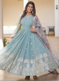 Aqua Blue color Faux Georgette Designer Gown with Embroidered - 2