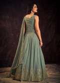 Aqua Blue color Georgette Floor Length Gown with Mirror Work - 3