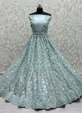 Aqua Blue color Net Long Choli Lehenga with Diamond Work - 1