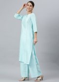 Aqua Blue color Poly Silk Salwar Suit with Floral Print - 2