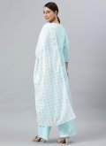 Aqua Blue color Poly Silk Salwar Suit with Floral Print - 3