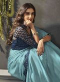 Aqua Blue color Satin Classic Designer Saree with Border - 1