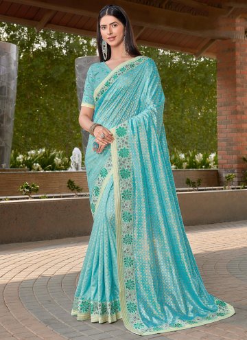 Aqua Blue color Silk Classic Designer Saree with P