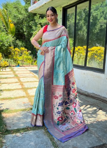 Aqua Blue color Silk Classic Designer Saree with Woven
