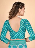 Aqua Blue color Tussar Silk Classic Designer Saree with Printed - 2