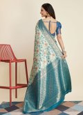 Aqua Blue color Woven Kanjivaram Silk Contemporary Saree - 2