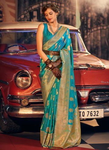 Aqua Blue Contemporary Saree in Handloom Silk with