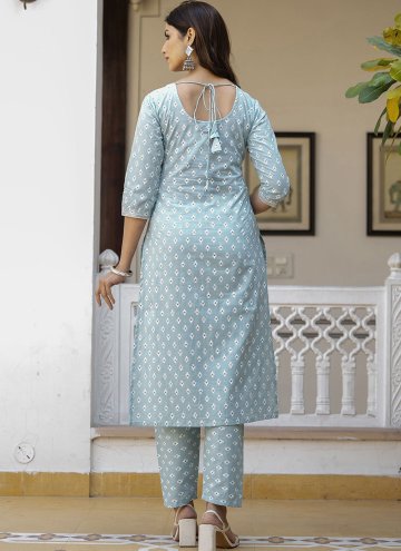 Aqua Blue Cotton  Embroidered Trendy Salwar Suit