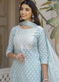 Aqua Blue Cotton  Embroidered Trendy Salwar Suit - 3