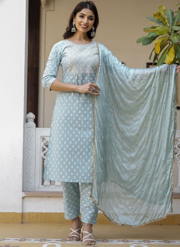 Aqua Blue Cotton  Embroidered Trendy Salwar Suit