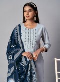 Aqua Blue Cotton  Jacquard Work Trendy Salwar Kameez for Casual - 1