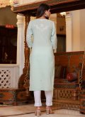 Aqua Blue Cotton  Lucknowi Work Readymade Style for Casual - 3