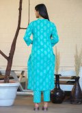Aqua Blue Cotton  Printed Trendy Salwar Kameez for Ceremonial - 2