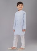 Aqua Blue Cotton Silk Embroidered Kurta Pyjama for Engagement - 1