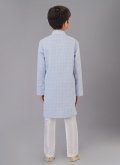 Aqua Blue Cotton Silk Embroidered Kurta Pyjama for Engagement - 3