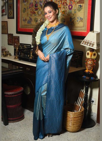 Aqua Blue Designer Saree in Silk with Woven