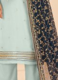 Aqua Blue Designer Straight Salwar Suit in Georgette with Sequins Work - 3