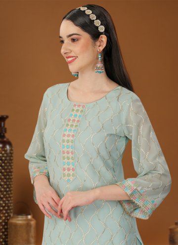 Aqua Blue Georgette Embroidered Designer Salwar Kameez