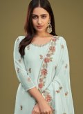 Aqua Blue Georgette Embroidered Palazzo Suit for Ceremonial - 1