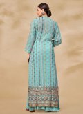 Aqua Blue Georgette Embroidered Palazzo Suit for Festival - 1
