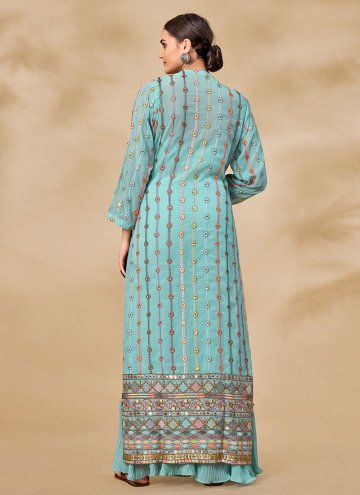 Aqua Blue Georgette Embroidered Palazzo Suit for Festival