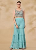 Aqua Blue Georgette Embroidered Palazzo Suit for Festival - 2