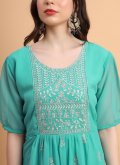 Aqua Blue Georgette Embroidered Party Wear Kurti for Casual - 3