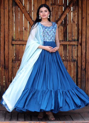 Aqua Blue Gown in Chinon with Printed