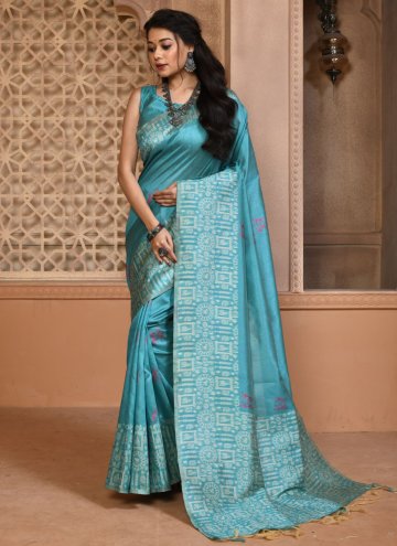 Aqua Blue Handloom Silk Woven Contemporary Saree