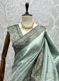 Aqua Blue Kanjivaram Silk Thread Trendy Saree - 1