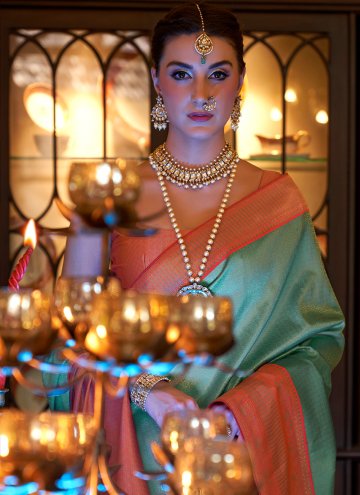 Aqua Blue Kanjivaram Silk Woven Classic Designer Saree for Ceremonial