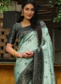 Aqua Blue Kanjivaram Silk Woven Trendy Saree for Ceremonial - 2