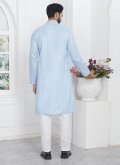 Aqua Blue Kurta Pyjama in Cotton  with Fancy work - 3