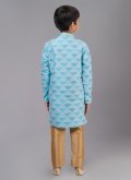 Aqua Blue Kurta Pyjama in Jacquard Silk with Fancy work - 3