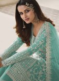 Aqua Blue Salwar Suit in Net with Embroidered - 1