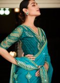 Aqua Blue Silk Border Designer Saree for Ceremonial - 1
