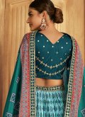 Aqua Blue Silk Embroidered Designer Lehenga Choli for Engagement - 1