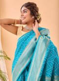 Aqua Blue Silk Woven Designer Saree for Ceremonial - 1