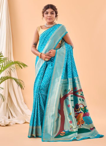 Aqua Blue Silk Woven Designer Saree for Ceremonial
