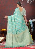 Aqua Blue Soft Cotton Woven Classic Designer Saree for Ceremonial - 2