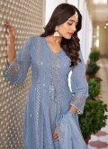 Aqua Blue Trendy Salwar Kameez in Faux Georgette with Embroidered - 1
