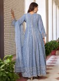 Aqua Blue Trendy Salwar Kameez in Faux Georgette with Embroidered - 2